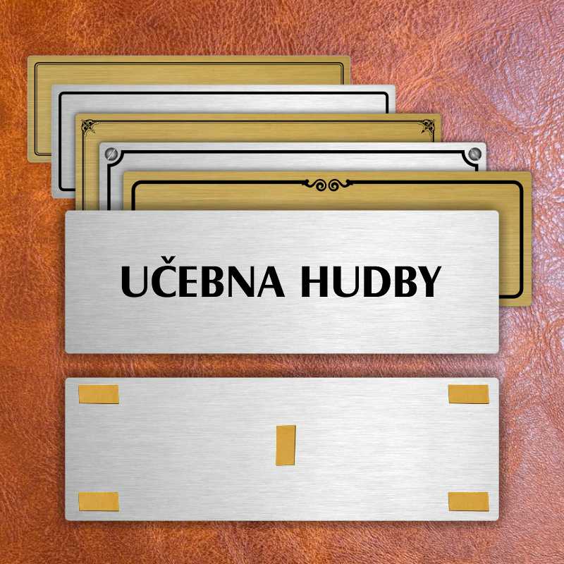 Učebna hudby, 200x66mm, stříbrná popiska s imitacemi šroubků
