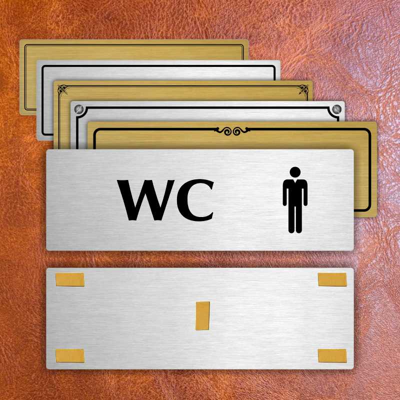 WC muži, 200x66mm, stříbrná popiska s dvojtým rámečkem