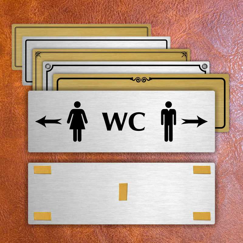 WC společné - rozcestník, 200x66mm, zlatá popiska s okrasným rámečkem  