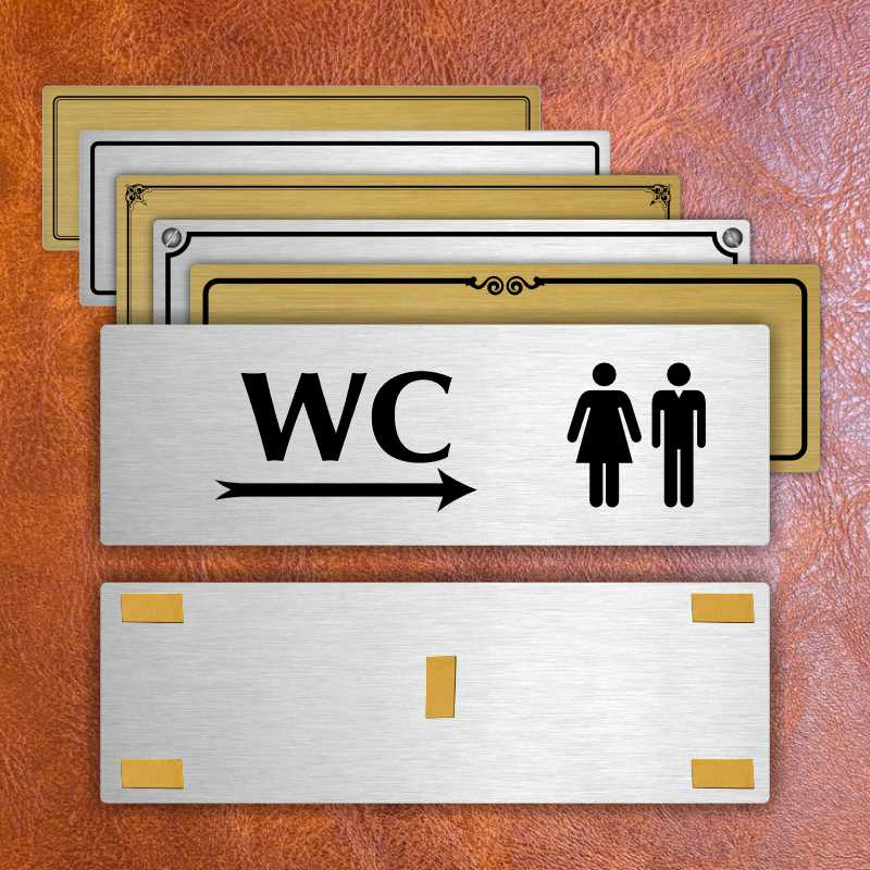 WC společné vpravo, 200x66mm, zlatá popiska s rámečkem
