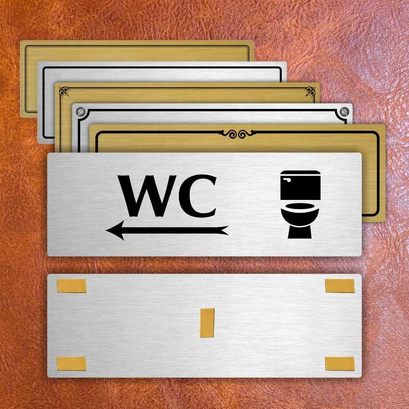 WC vlevo, 240x79mm, stříbrná popiska 