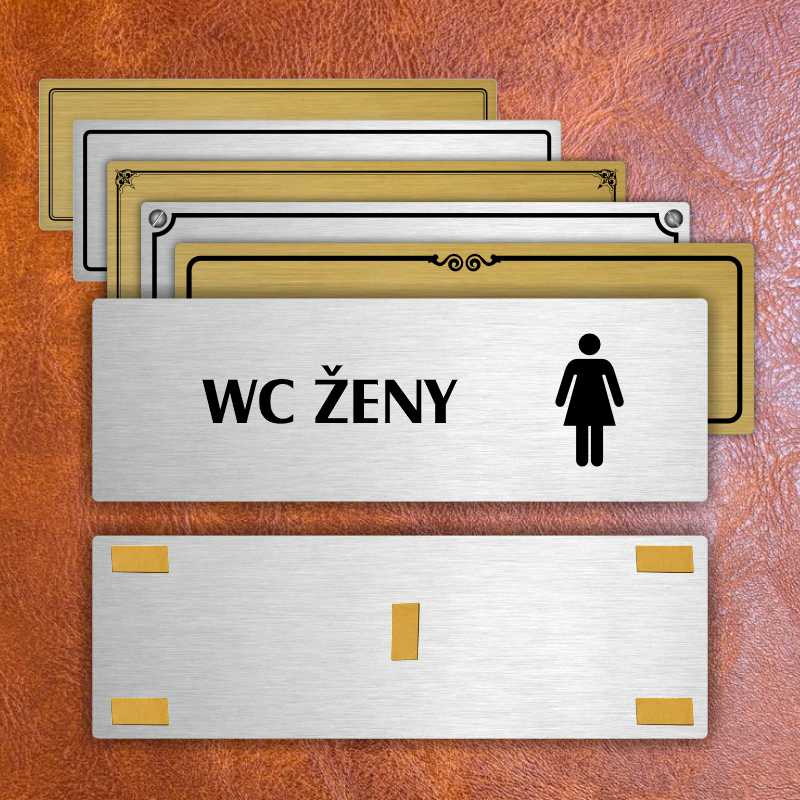 WC ženy, 240x79mm, zlatá popiska s dvojtým rámečkem