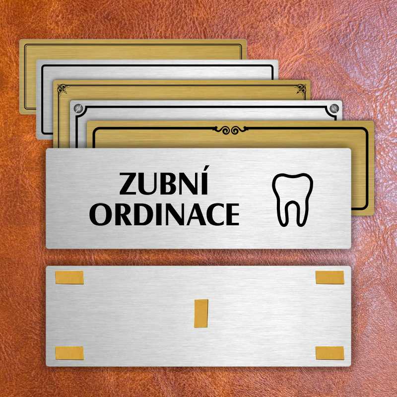 Zubní ordinace, 240x79mm, stříbrná popiska s ozdobou uprostřed