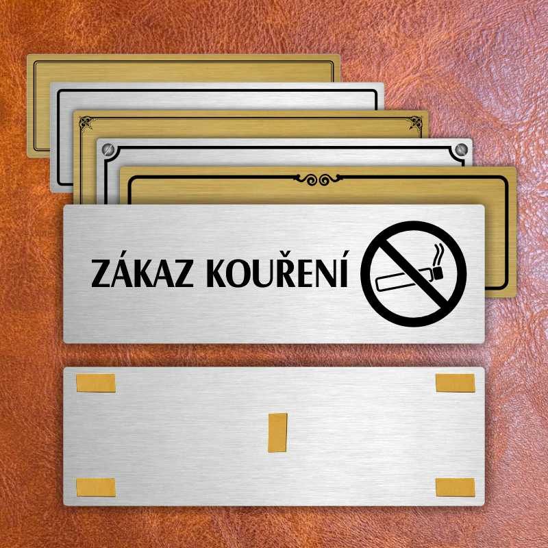 Zákaz kouření, 240x79mm, zlatá popiska s ozdobou uprostřed