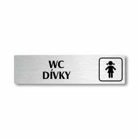 WC dívky, stříbrná cedulka, 180x45mm