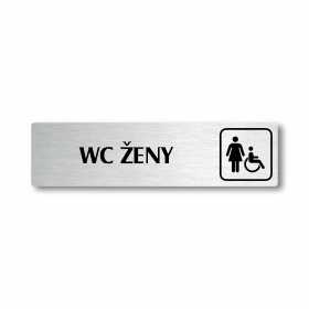 WC ženy invalida, stříbrná cedulka, 180x45mm