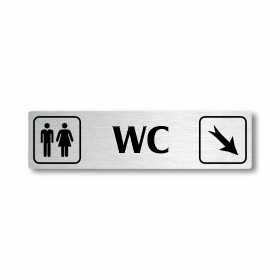 WC vpravo dolů, stříbrná cedulka, 180x45mm