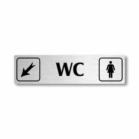 WC ženy vlevo dolů, stříbrná cedulka, 180x45mm