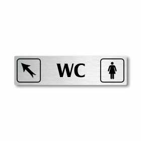 WC ženy vlevo nahoru, stříbrná cedulka, 180x45mm