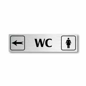 WC ženy vlevo, stříbrná cedulka, 180x45mm
