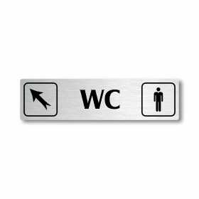 WC muži vlevo nahoru, stříbrná cedulka, 180x45mm