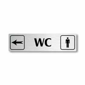 WC muži vlevo, stříbrná cedulka, 180x45mm