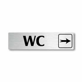 WC vpravo, stříbrná cedulka, 180x45mm