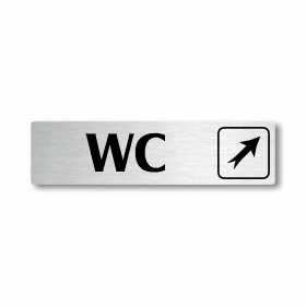WC vpravo nahoru, stříbrná cedulka, 180x45mm