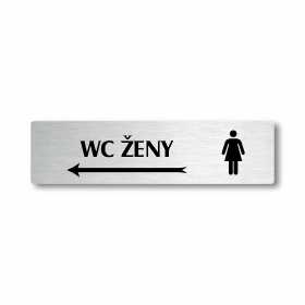 WC ženy vlevo, stříbrná cedulka, 180x45mm