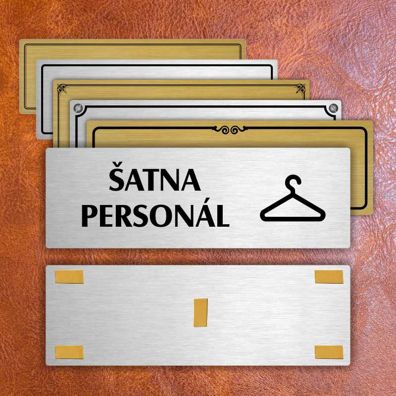 Šatna personál, 200x66mm, stříbrná popiska s ozdobou uprostřed