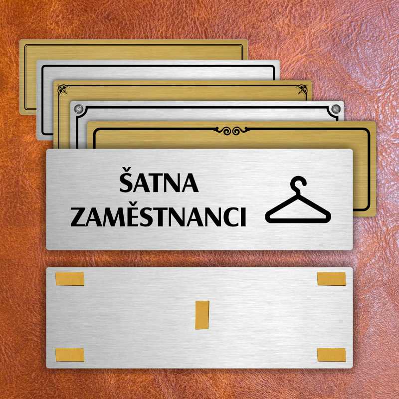 Šatna zaměstnanci, 200x66mm, stříbrná popiska s okrasným rámečkem  