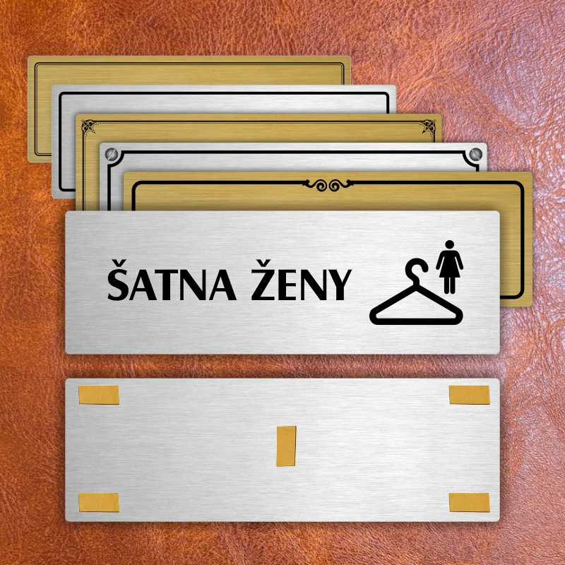 Šatna ženy, 200x66mm, stříbrná popiska s imitacemi šroubků