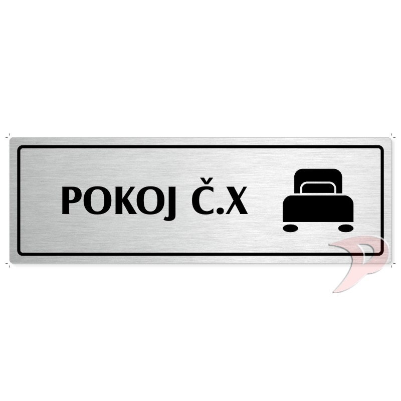 Pokoj č., 240x79mm, stříbrná popiska s rámečkem