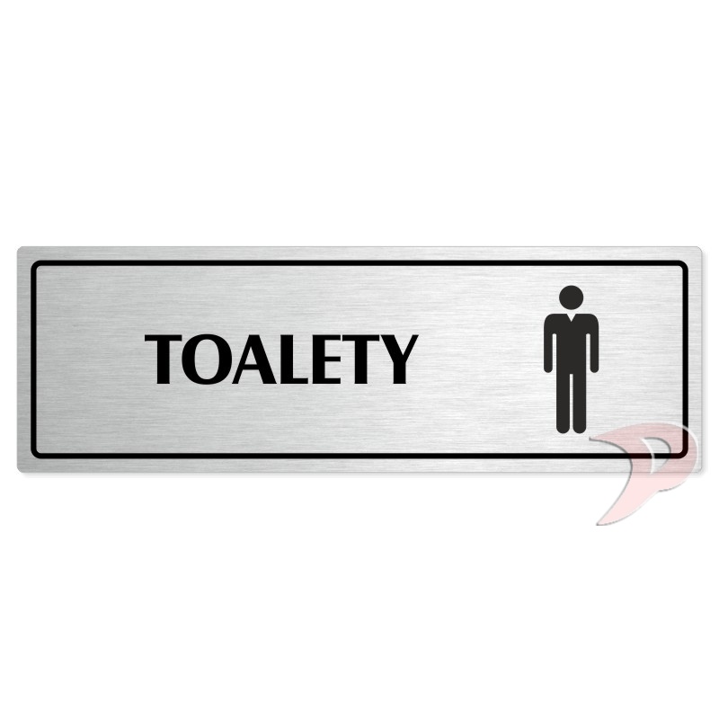 Toalety muži, 240x79mm, stříbrná popiska s rámečkem