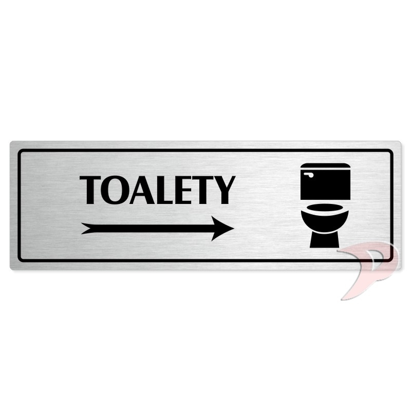 Toalety vpravo, 200x66mm, stříbrná popiska s rámečkem