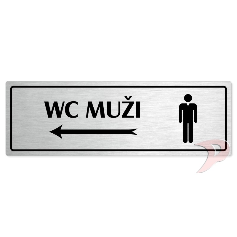 WC muži vlevo, 200x66mm, stříbrná popiska s rámečkem