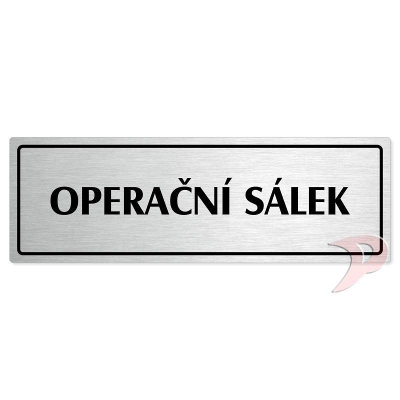 Operační sálek, 200x66mm, stříbrná popiska s rámečkem