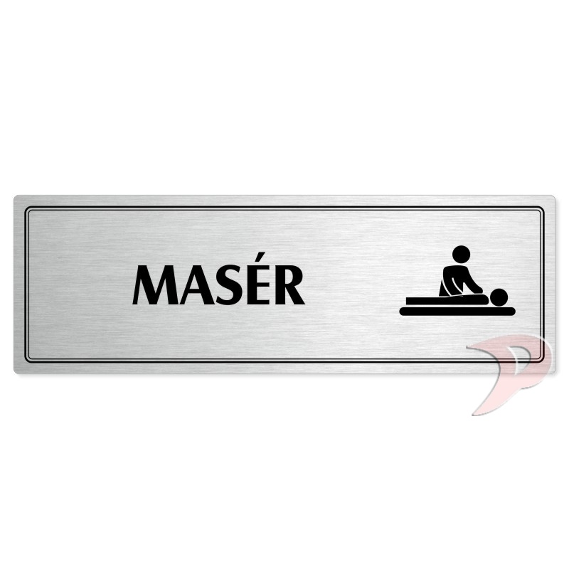 Masér, 200x66mm, stříbrná popiska s dvojtým rámečkem