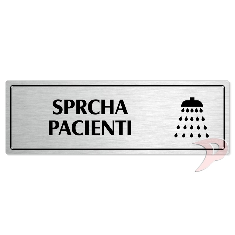 Sprcha pacienti, 240x79mm, stříbrná popiska s dvojtým rámečkem