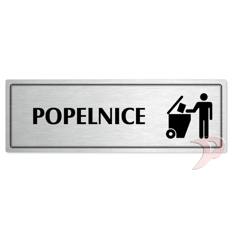 Popelnice, 200x66mm, stříbrná popiska s dvojtým rámečkem
