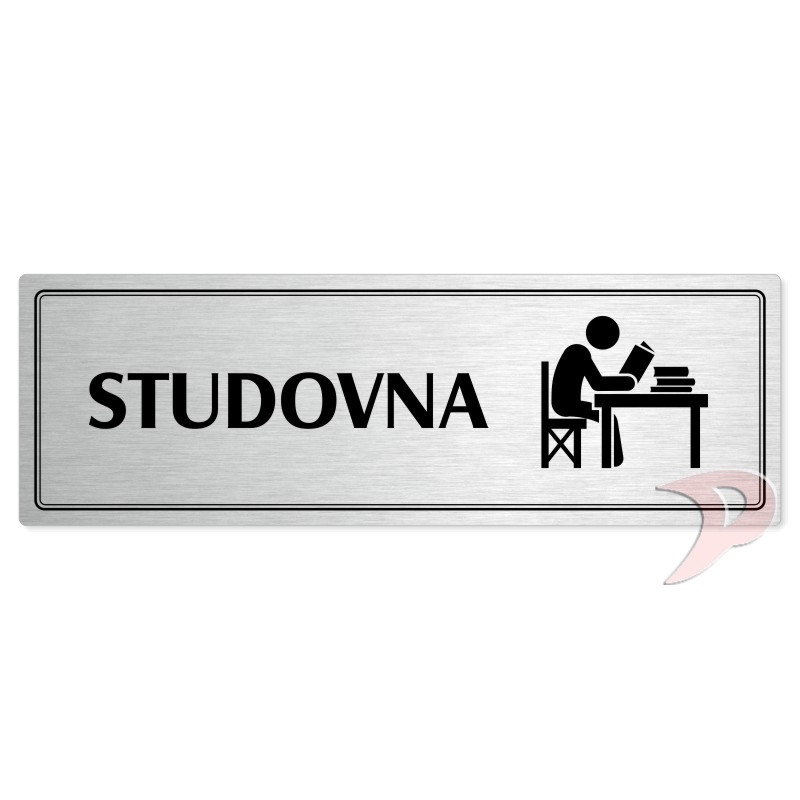 Studovna, 200x66mm, stříbrná popiska s dvojtým rámečkem
