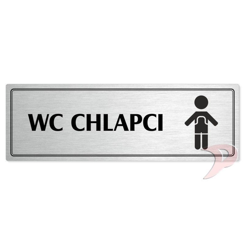 WC chlapci, 240x79mm, stříbrná popiska s dvojtým rámečkem