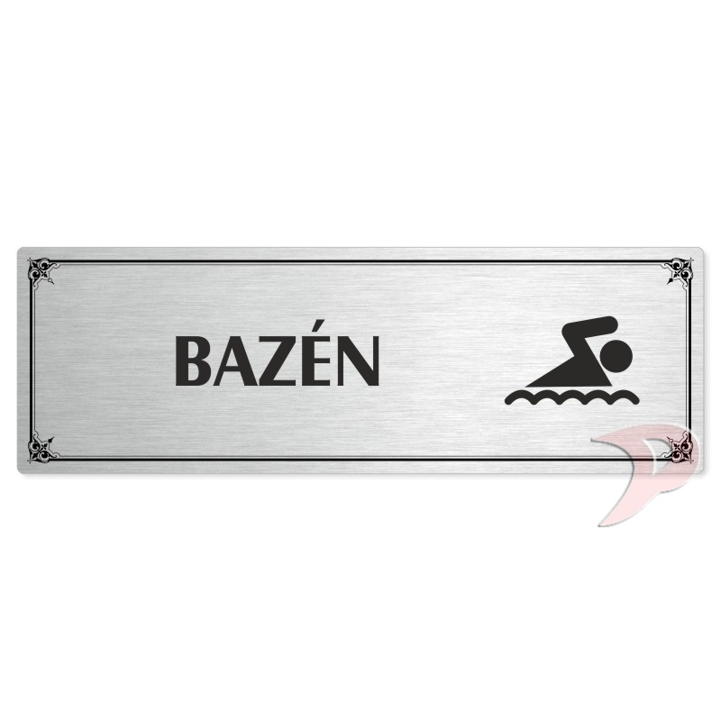 Bazén, 200x66mm, stříbrná popiska s okrasným rámečkem