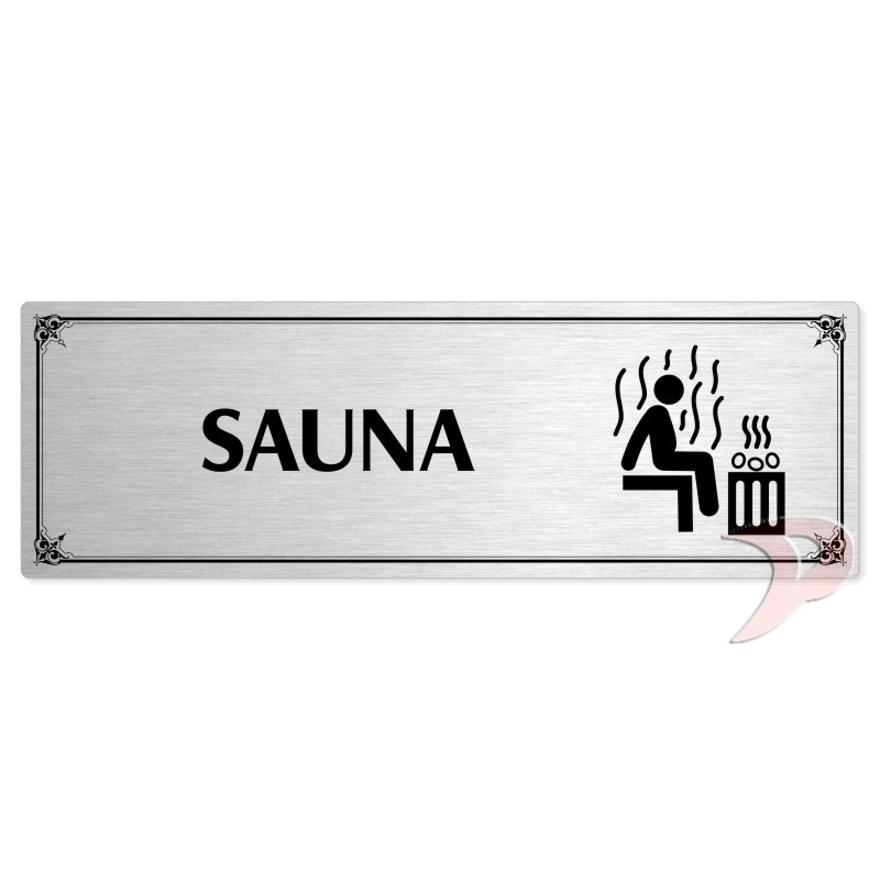 Sauna, 200x66mm, stříbrná popiska s okrasným rámečkem