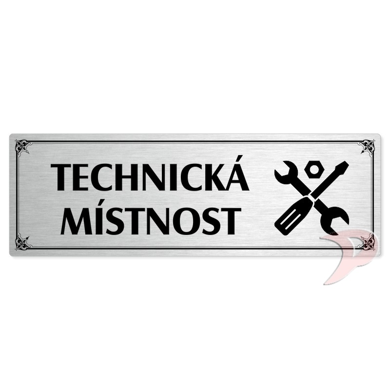 Technická místnost, 240x79mm, stříbrná popiska s okrasným rámečkem