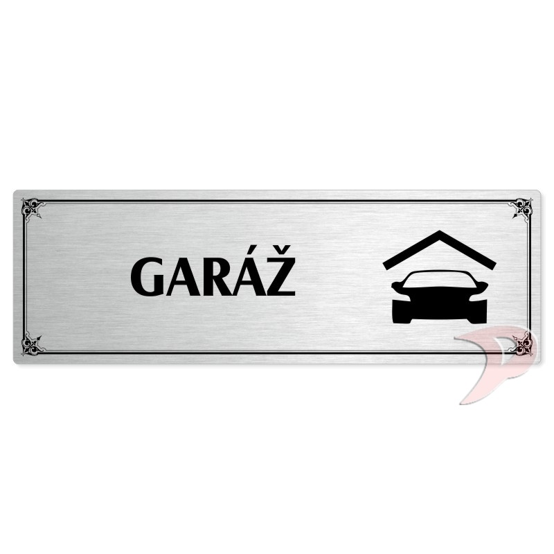 Garáž, 200x66mm, stříbrná popiska s okrasným rámečkem