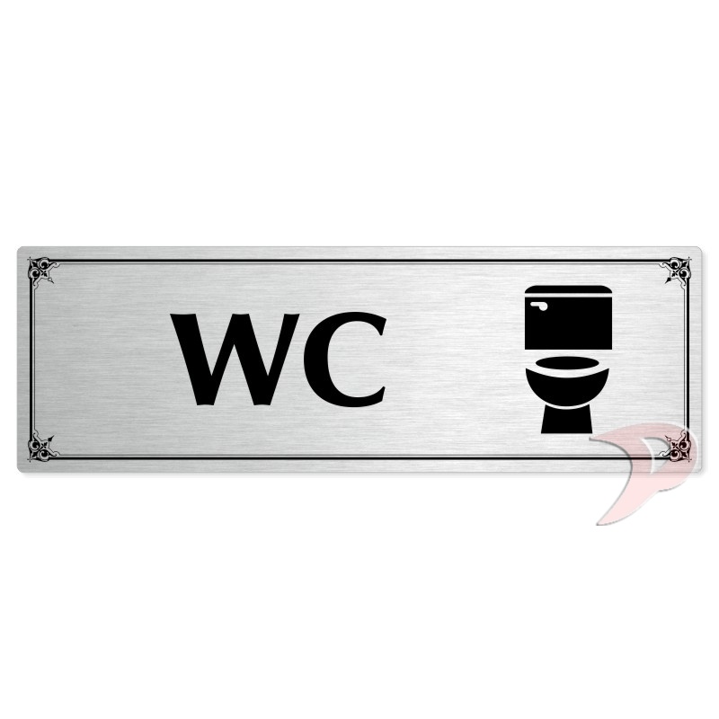 WC, 240x79mm, stříbrná popiska s okrasným rámečkem