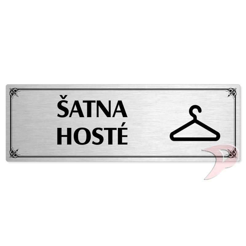 Šatna hosté, 200x66mm, stříbrná popiska s okrasným rámečkem