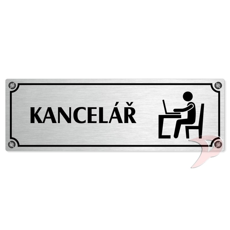 Kancelář, 200x66mm, stříbrná popiska s imitacemi šroubků