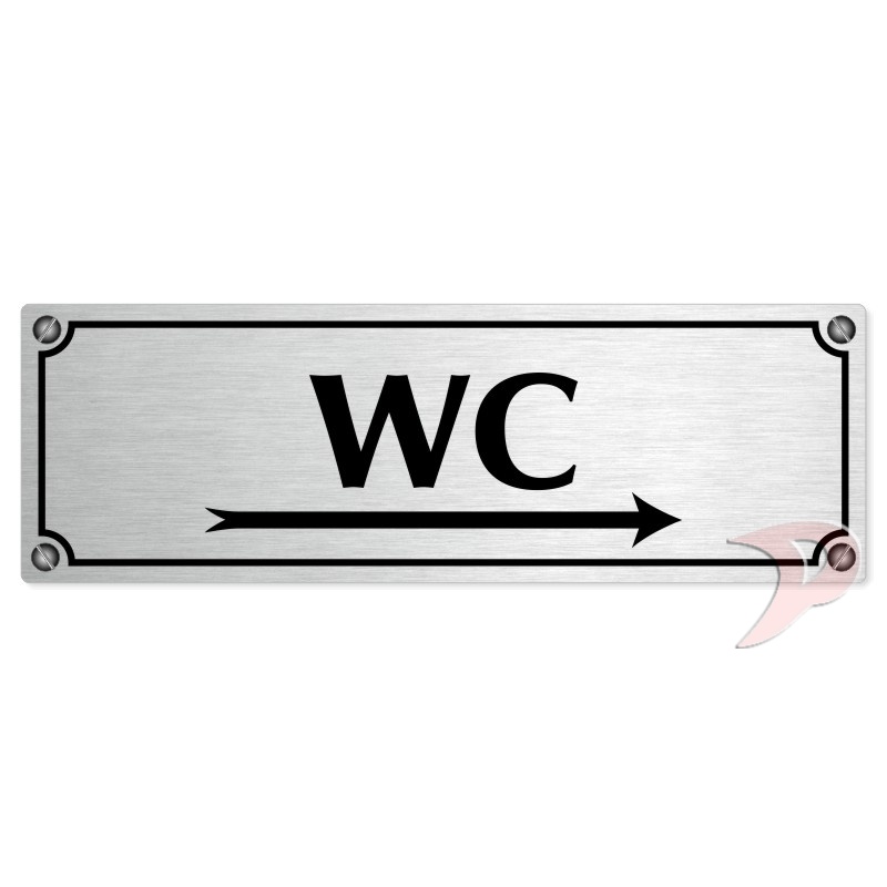 WC vpravo, 200x66mm, stříbrná popiska s imitacemi šroubků