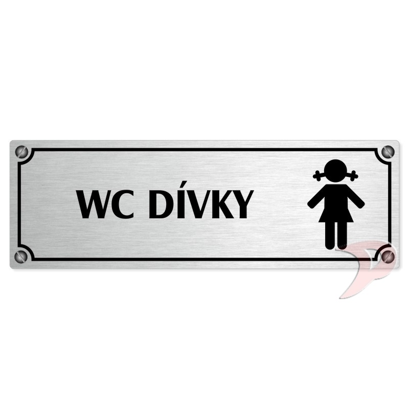 WC dívky, 200x66mm, stříbrná popiska s imitacemi šroubků