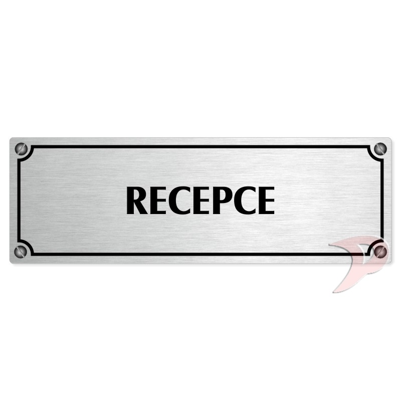 Recepce, 240x79mm, stříbrná popiska s imitacemi šroubků
