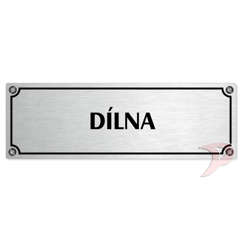 Dílna, 200x66mm, stříbrná popiska s imitacemi šroubků