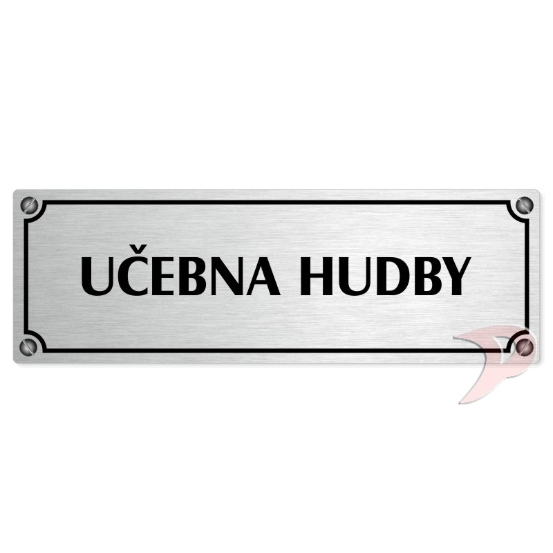 Učebna hudby, 200x66mm, stříbrná popiska s imitacemi šroubků