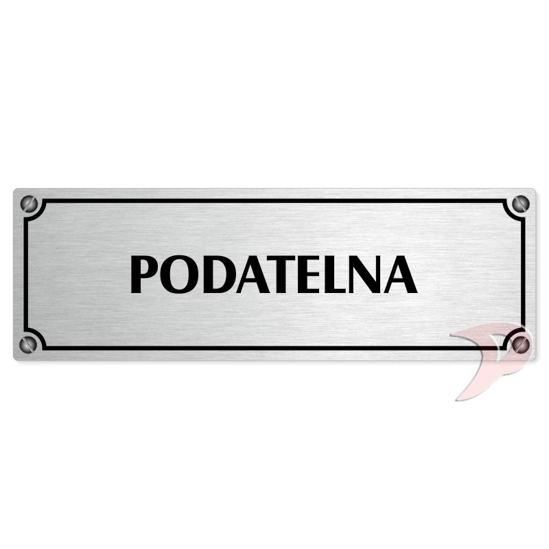 Podatelna, 240x79mm, stříbrná popiska s imitacemi šroubků