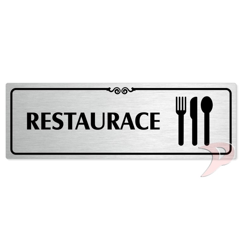Restaurace, 240x79mm, stříbrná popiska s ozdobou uprostřed