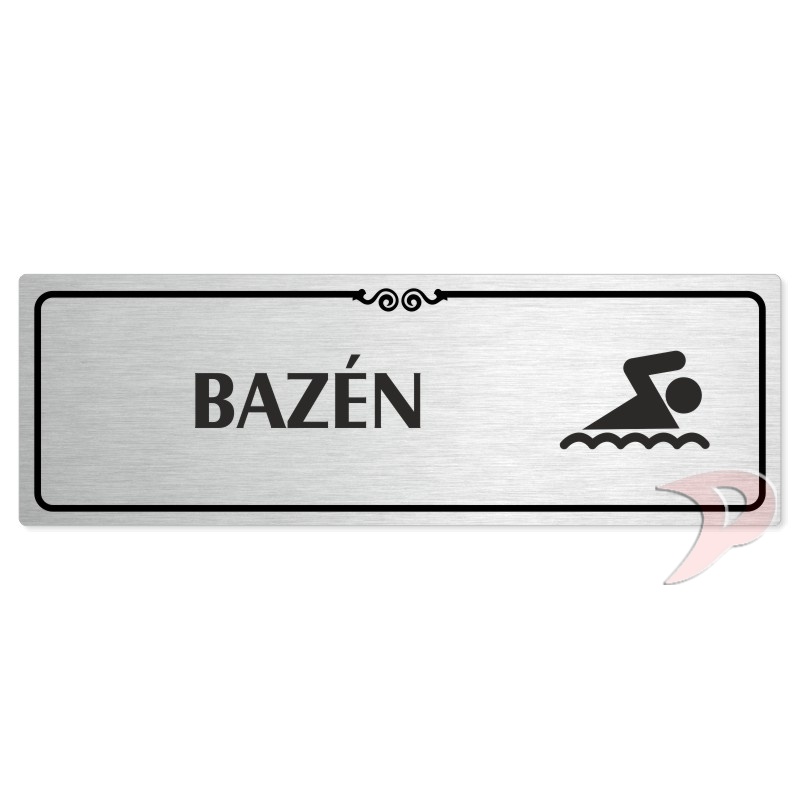 Bazén, 240x79mm, stříbrná popiska s ozdobou uprostřed