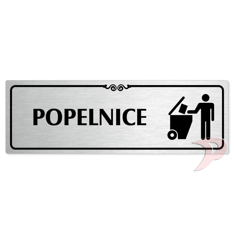 Popelnice, 200x66mm, stříbrná popiska s ozdobou uprostřed