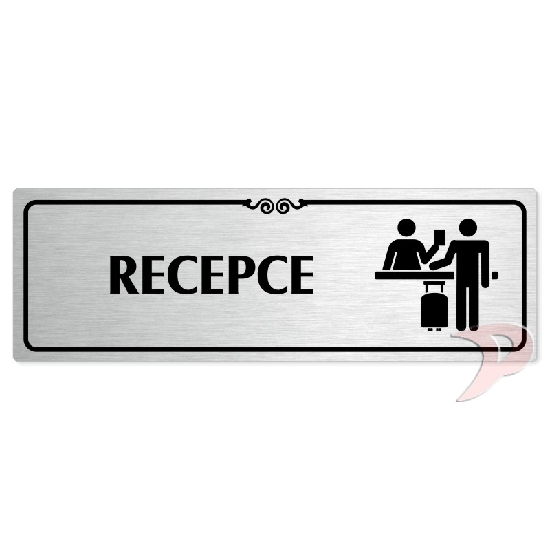 Recepce, 200x66mm, stříbrná popiska s ozdobou uprostřed