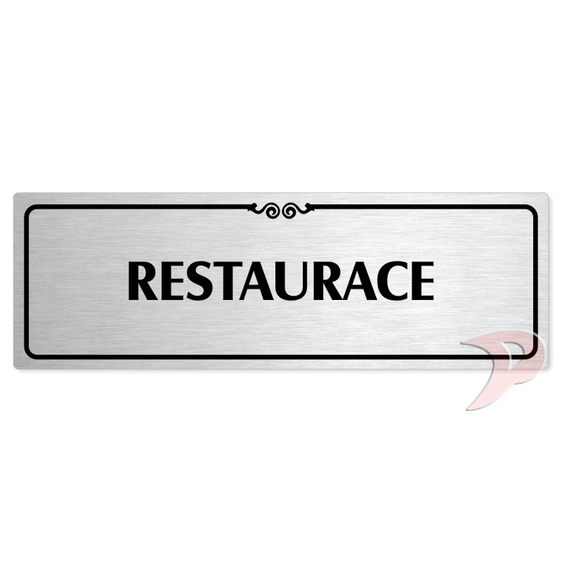 Restaurace, 200x66mm, stříbrná popiska s ozdobou uprostřed